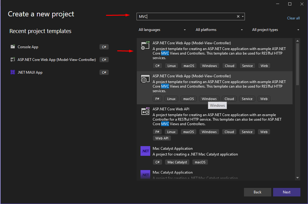 create a new project in a visual studio